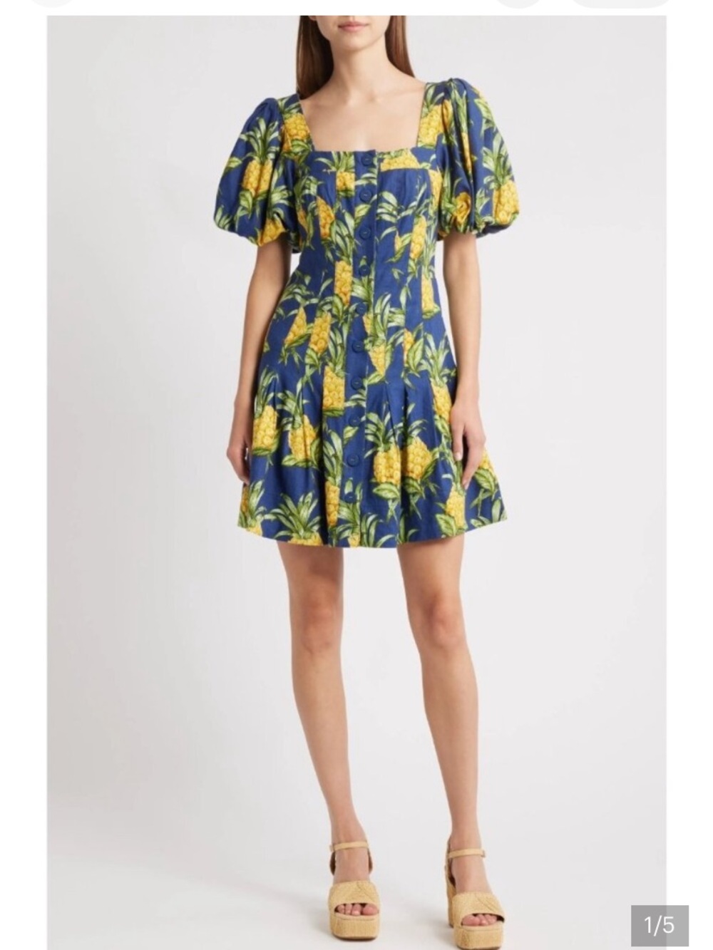 FARM Rio Navy Blue Pineapple Print Dress Size Small
